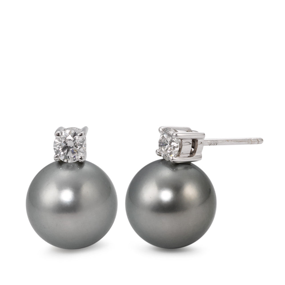Fülbevaló 750/18 K fehér arany Gyémánt 0.46 ct, 2 Kövek, w-si Tahiti gyöngy, 2 Gyöngyök, 11 mm