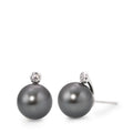 Fülbevaló 750/18 K fehér arany Gyémánt 0.09 ct, 2 Kövek, w-si Tahiti gyöngy Szürke, 2 Gyöngyök, 12 mm