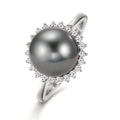 Gyűrű 750/18 K fehér arany Gyémánt 0.27 ct, 22 Kövek, w-si Tahiti gyöngy Szürke, 10 mm
