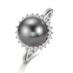 Gyűrű 750/18 K fehér arany Gyémánt 0.27 ct, 22 Kövek, w-si Tahiti gyöngy Szürke, 10 mm
