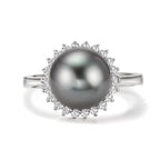 Gyűrű 750/18 K fehér arany Gyémánt 0.27 ct, 22 Kövek, w-si Tahiti gyöngy Szürke, 10 mm