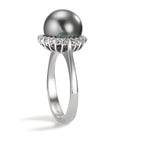 Gyűrű 750/18 K fehér arany Gyémánt 0.27 ct, 22 Kövek, w-si Tahiti gyöngy Szürke, 10 mm
