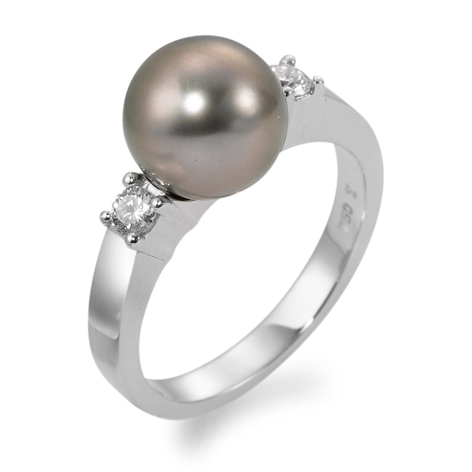 Gyűrű 750/18 K fehér arany Gyémánt 0.20 ct, 2 Kövek, w-si Tahiti gyöngy, 9.5 mm