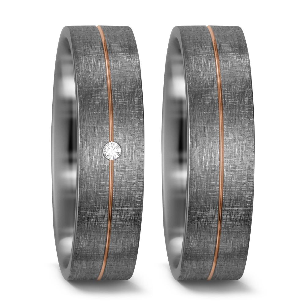 Partnergyűrű 500 palládium, 585/14 K vörös arany Gyémánt Fehér, 0.015 ct, w-si