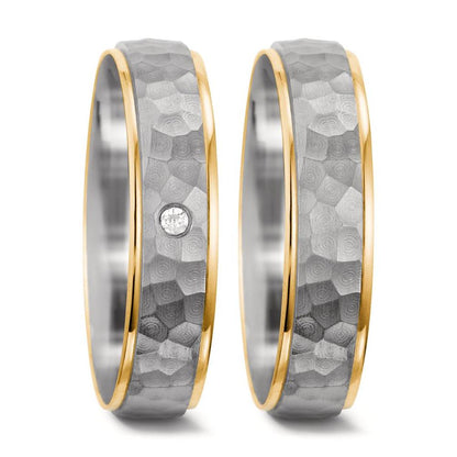 Partnergyűrű 750/18 K fehér arany, 750/18 K sárga arany Gyémánt 0.02 ct, tw-si