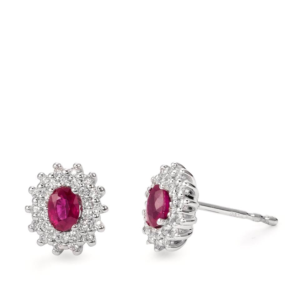 Fülbevaló 750/18 K fehér arany Gyémánt 0.22 ct, 54 Kövek, Briliáns, w-si, Rubin 2 Kövek