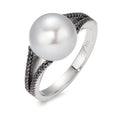 Gyűrű 750/18 K fehér arany Gyémánt Fekete, 0.19 ct, 48 Kövek, Nyolcszög édesvízi tenyésztett gyöngy, 10.5 mm