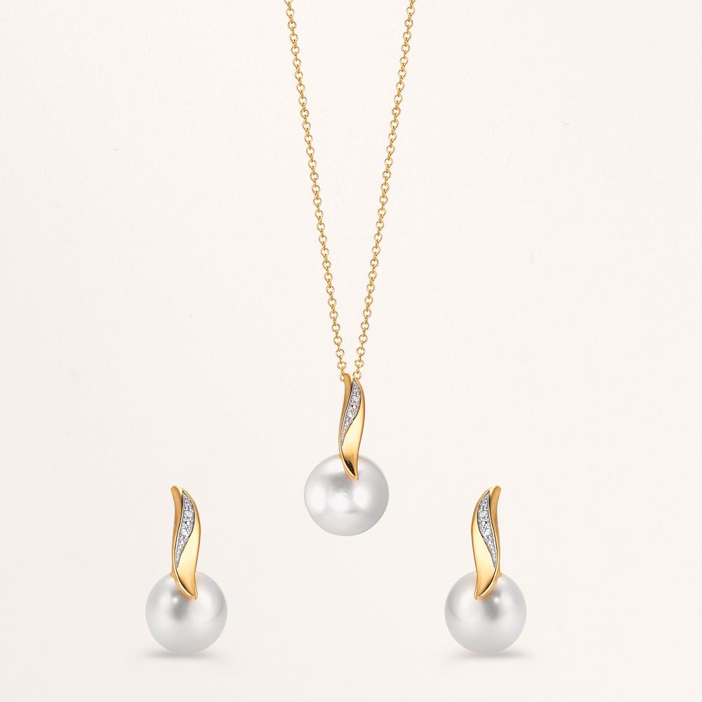 Fülbevaló 750/18 K sárga arany Gyémánt Fehér, 0.10 ct, 2 Kövek, Briliáns, w-si édesvízi tenyésztett gyöngy Fehér, 2 Gyöngyök, 7 mm
