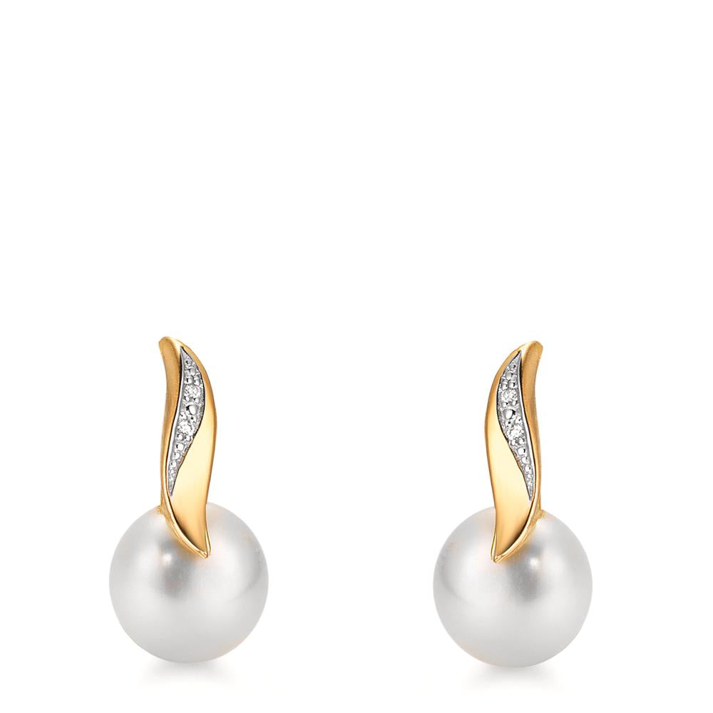 Fülbevaló 750/18 K sárga arany Gyémánt Fehér, 0.10 ct, 2 Kövek, Briliáns, w-si édesvízi tenyésztett gyöngy Fehér, 2 Gyöngyök, 7 mm