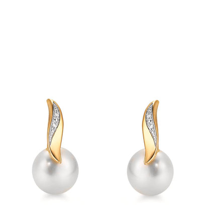 Fülbevaló 750/18 K sárga arany Gyémánt Fehér, 0.10 ct, 2 Kövek, Briliáns, w-si édesvízi tenyésztett gyöngy Fehér, 2 Gyöngyök, 7 mm