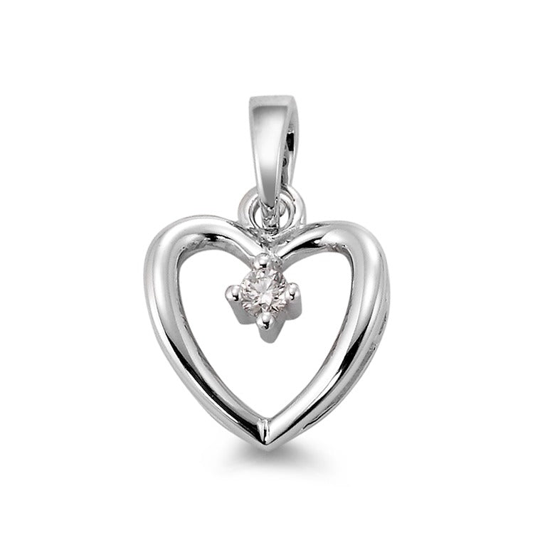 Medál 750/18 K fehér arany Gyémánt Fehér, 0.03 ct, Briliáns, w-si Szív Ø12 mm