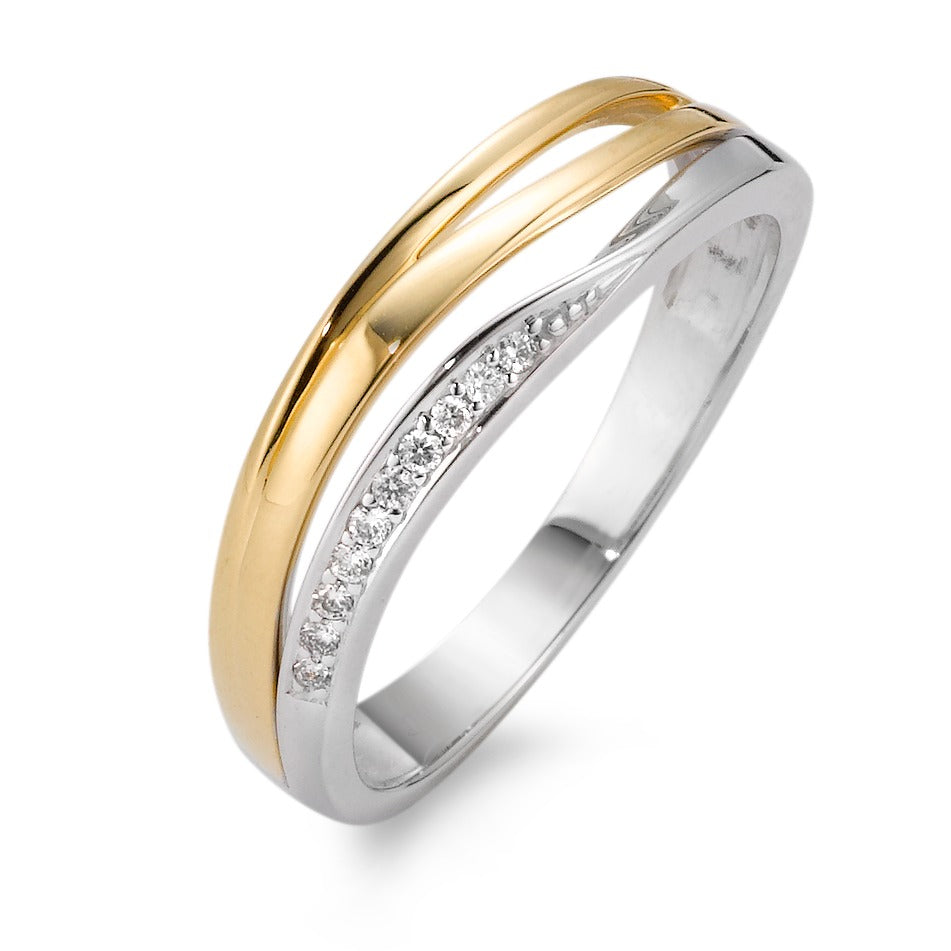 Gyűrű 750/18 K fehér arany, 750/18 K sárga arany Gyémánt Fehér, 0.05 ct, 10 Kövek, Briliáns, w-si