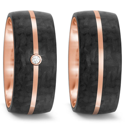 Partnergyűrű 585/14 K rozé arany, Szén Gyémánt 0.02 ct, tw-si