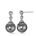 Függő fülbevaló 750/18 K fehér arany Gyémánt 0.09 ct, 4 Kövek, w-si Tahiti gyöngy Szürke, 2 Gyöngyök, 10 mm