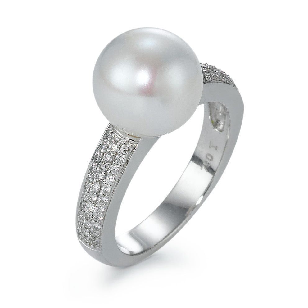 Gyűrű 750/18 K fehér arany Gyémánt 0.32 ct, 66 Kövek, w-si édesvízi tenyésztett gyöngy Fehér, 10 mm