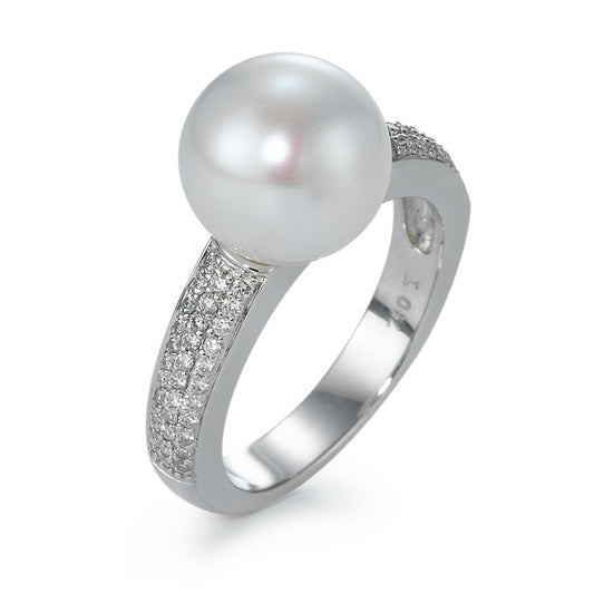 Gyűrű 750/18 K fehér arany Gyémánt 0.32 ct, 66 Kövek, w-si édesvízi tenyésztett gyöngy Fehér, 10 mm