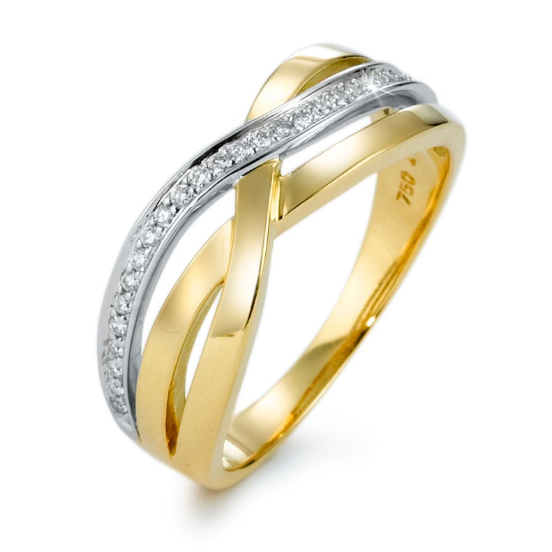 Gyűrű 750/18 K sárga arany, 750/18 K fehér arany Gyémánt 0.13 ct, 27 Kövek, w-si