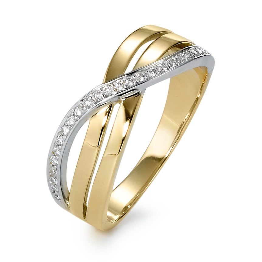 Gyűrű 750/18 K sárga arany, 750/18 K fehér arany Gyémánt 0.12 ct, 26 Kövek, w-si