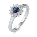 Gyűrű 750/18 K fehér arany Zafír Kék, Gyémánt Fehér, 0.19 ct, 25 Kövek, Briliáns, w-si