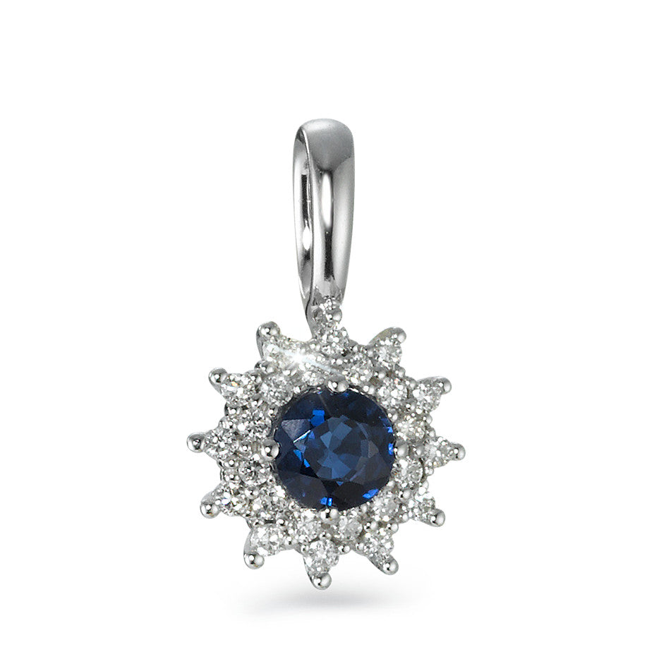 Medál 750/18 K fehér arany Zafír Kék, Gyémánt Fehér, 0.18 ct, 25 Kövek, Briliáns, w-si