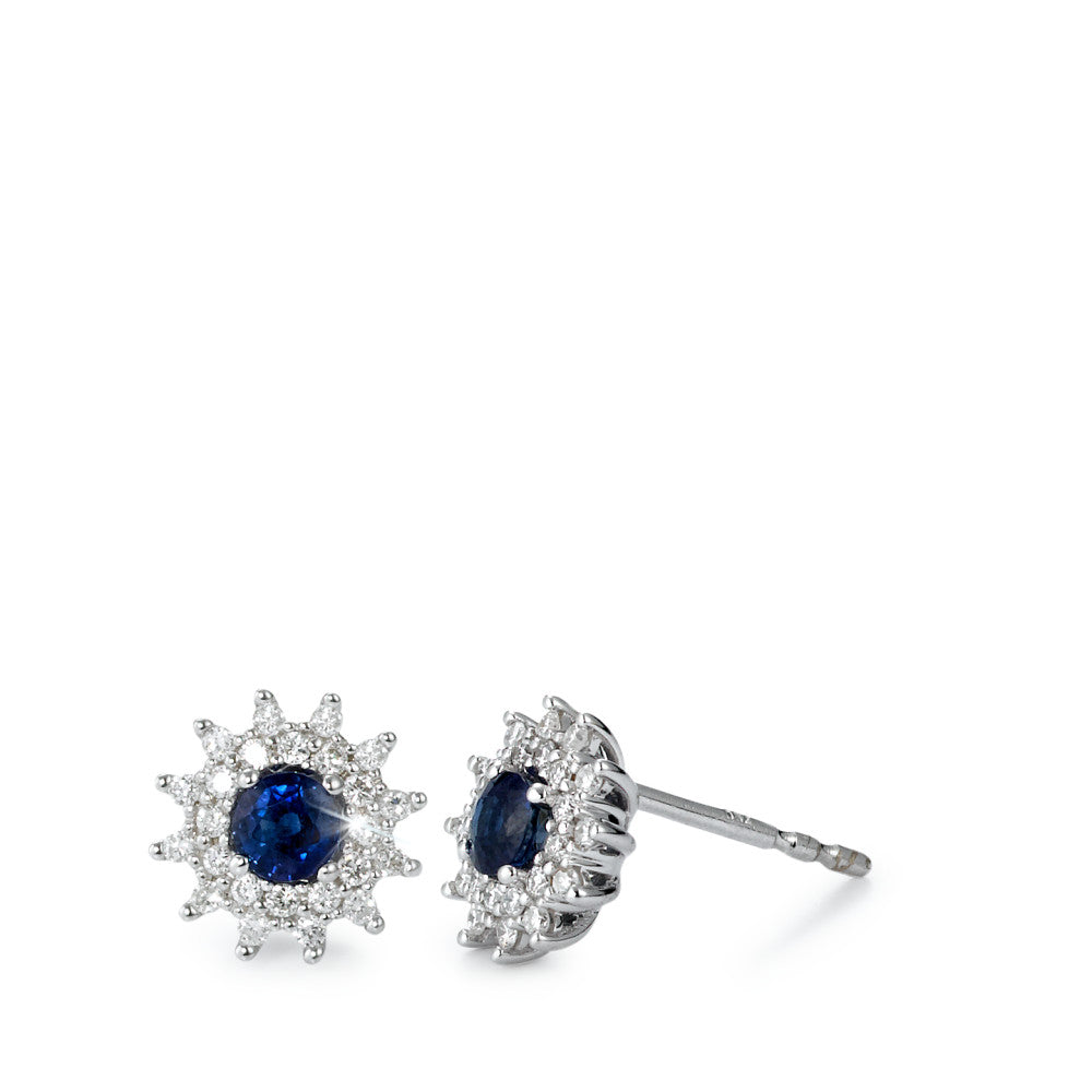 Fülbevaló 750/18 K fehér arany Zafír Kék, 2 Kövek, Gyémánt Fehér, 0.24 ct, 50 Kövek, Briliáns, w-si Ø8 mm