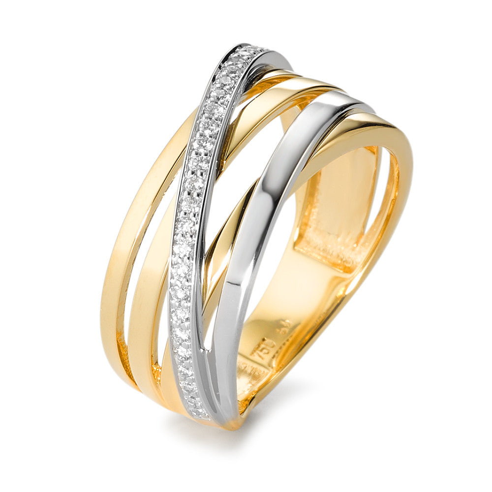 Gyűrű 750/18 K sárga arany, 750/18 K fehér arany Gyémánt Fehér, 0.14 ct, 28 Kövek, Briliáns, w-si