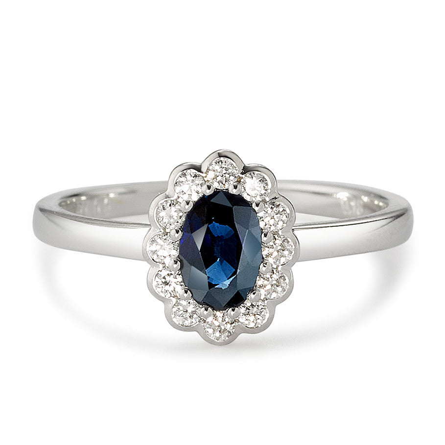 Gyűrű 750/18 K fehér arany Gyémánt Fehér, 0.18 ct, 12 Kövek, Briliáns, w-si, Zafír