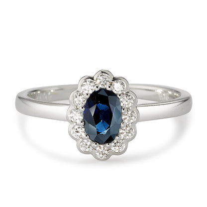 Gyűrű 750/18 K fehér arany Gyémánt Fehér, 0.18 ct, 12 Kövek, Briliáns, w-si, Zafír