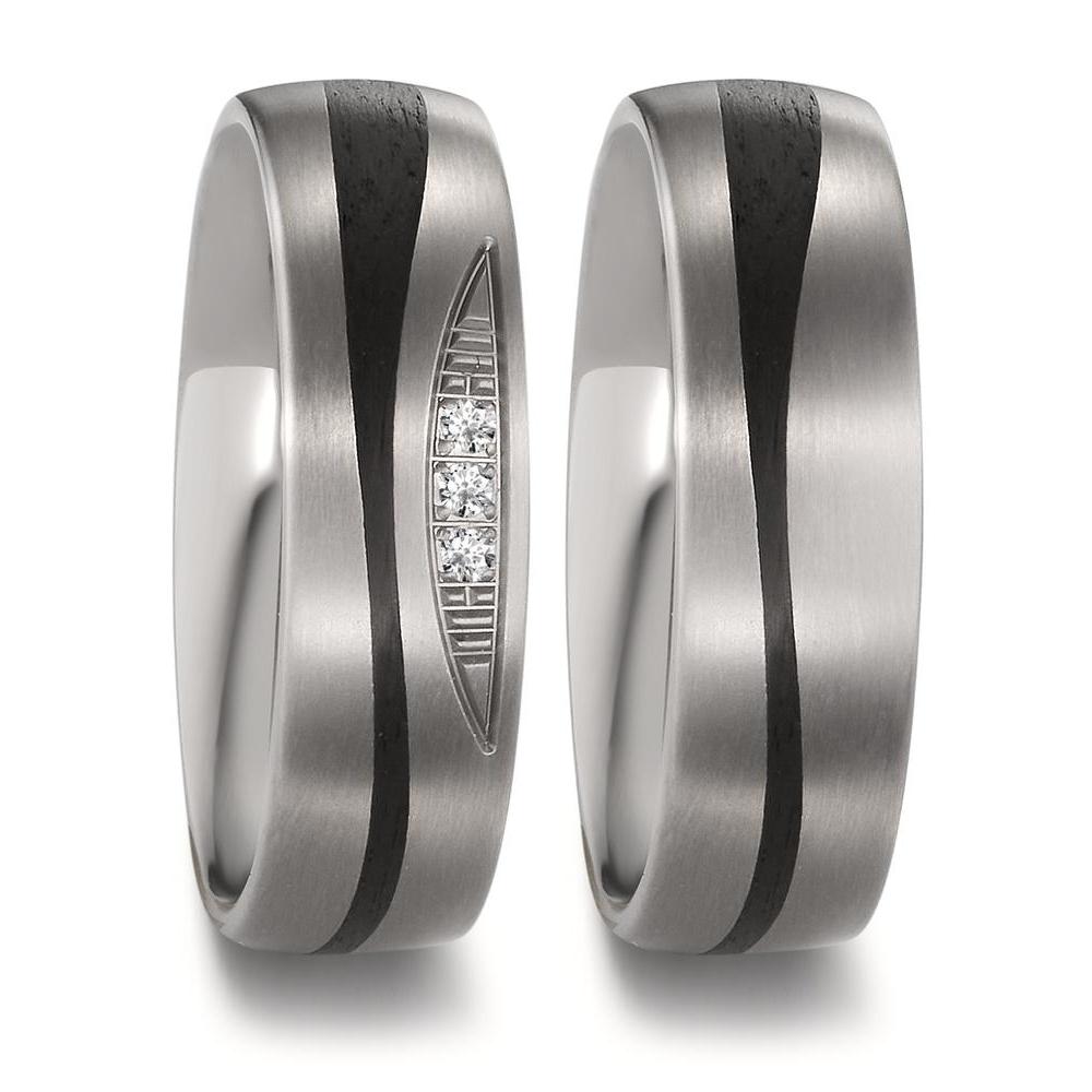 Partnergyűrű Titán, Szén Gyémánt 0.03 ct, 3 Kövek, tw-si