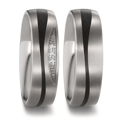 Partnergyűrű Titán, Szén Gyémánt 0.03 ct, 3 Kövek, tw-si