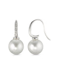 Függő fülbevaló 750/18 K fehér arany Gyémánt 0.14 ct, 14 Kövek, w-si Tahiti gyöngy Fehér, 2 Gyöngyök, 10 mm