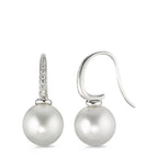 Függő fülbevaló 750/18 K fehér arany Gyémánt 0.14 ct, 14 Kövek, w-si Tahiti gyöngy Fehér, 2 Gyöngyök, 10 mm
