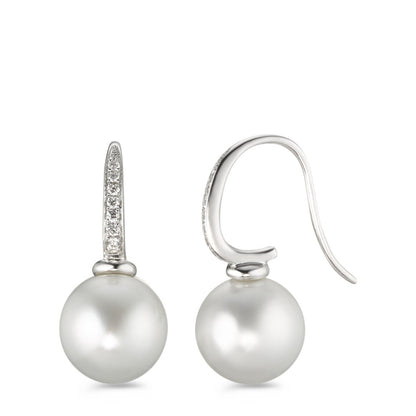 Függő fülbevaló 750/18 K fehér arany Gyémánt 0.14 ct, 14 Kövek, w-si Tahiti gyöngy Fehér, 2 Gyöngyök, 10 mm