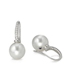 Függő fülbevaló 750/18 K fehér arany Gyémánt 0.14 ct, 14 Kövek, w-si Tahiti gyöngy Fehér, 2 Gyöngyök, 10 mm
