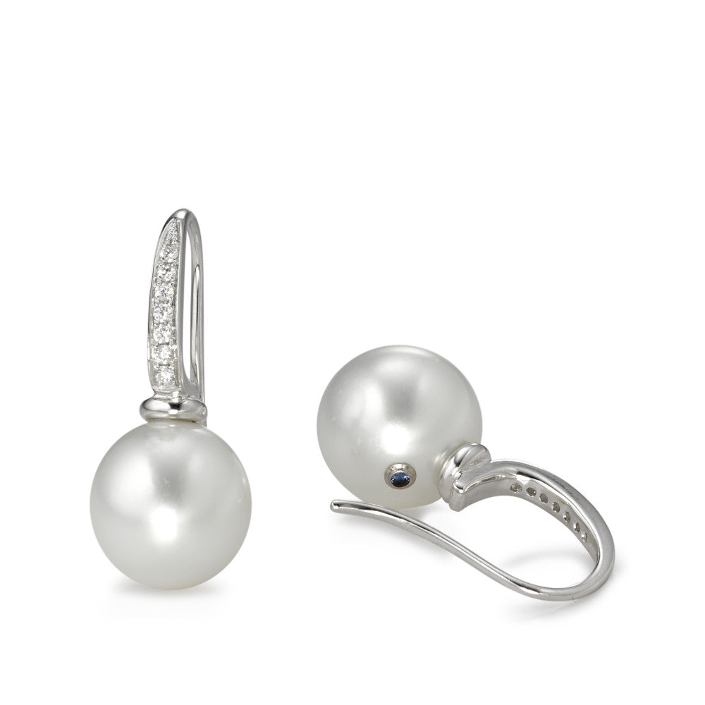 Függő fülbevaló 750/18 K fehér arany Gyémánt 0.14 ct, 14 Kövek, w-si Tahiti gyöngy Fehér, 2 Gyöngyök, 10 mm