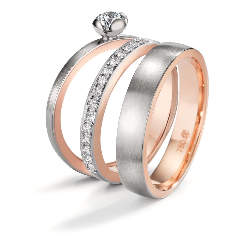 Memória gyűrű 750/18 K vörös arany, 750/18 K fehér arany Gyémánt 0.15 ct, 15 Kövek, tw-vsi
