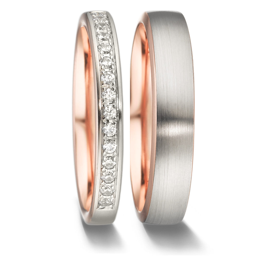 Memória gyűrű 750/18 K vörös arany, 750/18 K fehér arany Gyémánt 0.15 ct, 15 Kövek, tw-vsi