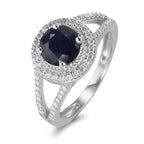 Gyűrű 375/9 K fehér arany Zafír Kék, 1.76 ct, kerek, AAA, Gyémánt Fehér, 0.23 ct, 12 Kövek, w-pi3