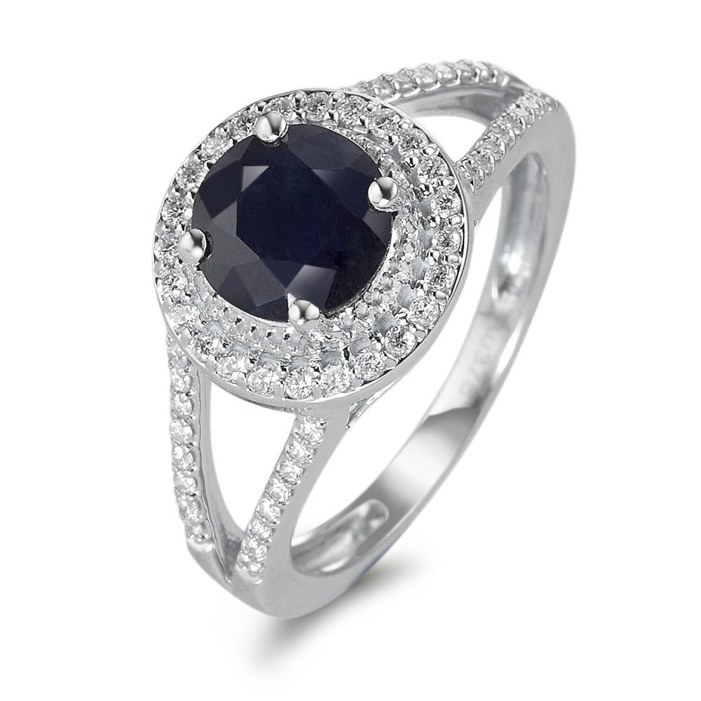 Gyűrű 375/9 K fehér arany Zafír Kék, 1.76 ct, kerek, AAA, Gyémánt Fehér, 0.23 ct, 12 Kövek, w-pi3