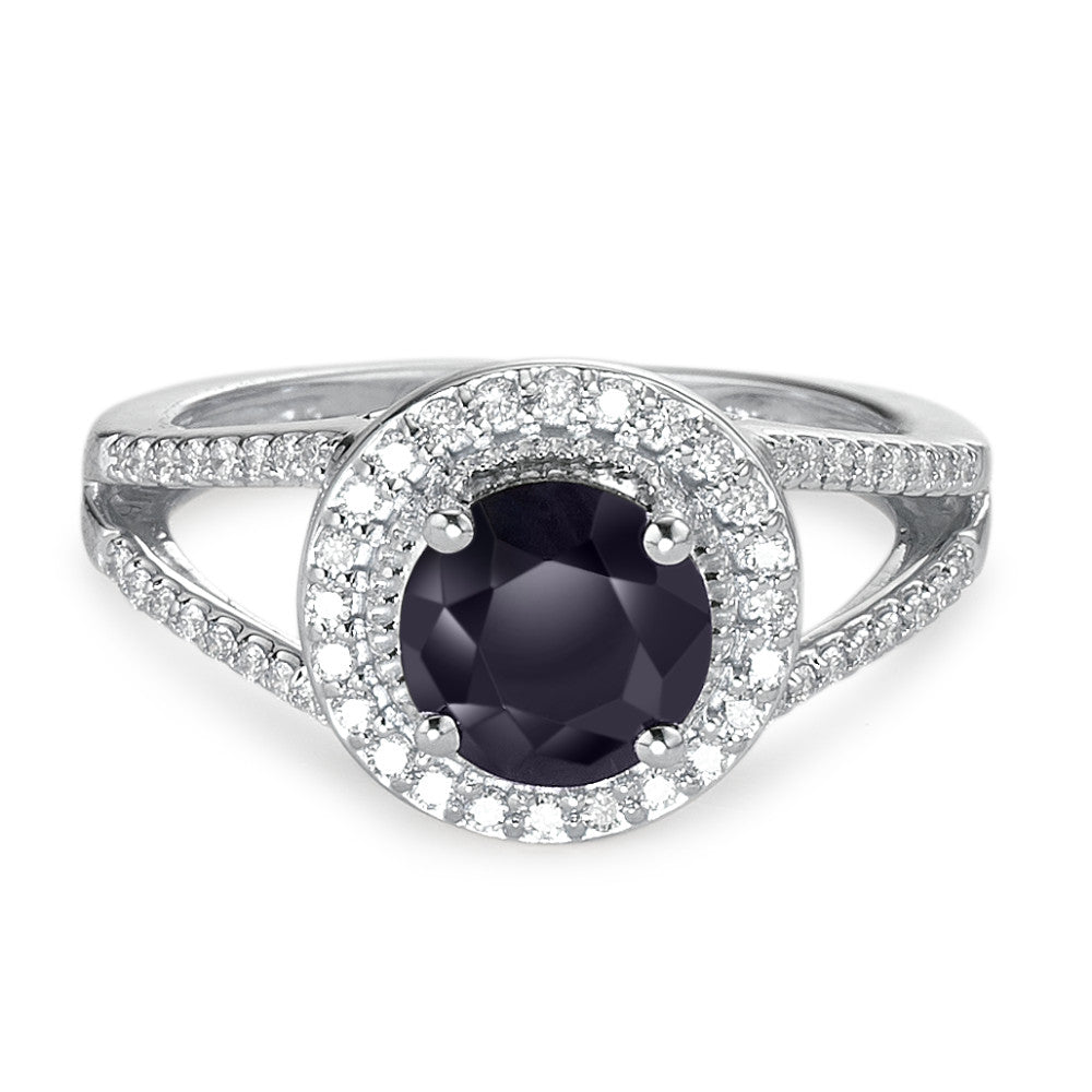 Gyűrű 375/9 K fehér arany Zafír Kék, 1.76 ct, kerek, AAA, Gyémánt Fehér, 0.23 ct, 12 Kövek, w-pi3