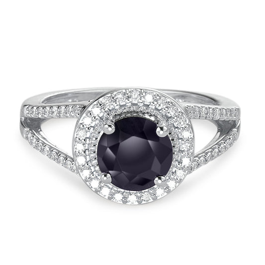 Gyűrű 375/9 K fehér arany Zafír Kék, 1.76 ct, kerek, AAA, Gyémánt Fehér, 0.23 ct, 12 Kövek, w-pi3