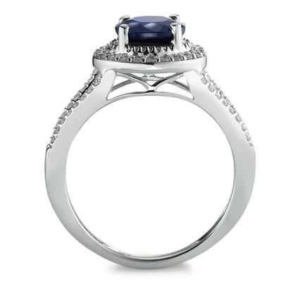 Gyűrű 375/9 K fehér arany Zafír Kék, 1.76 ct, kerek, AAA, Gyémánt Fehér, 0.23 ct, 12 Kövek, w-pi3