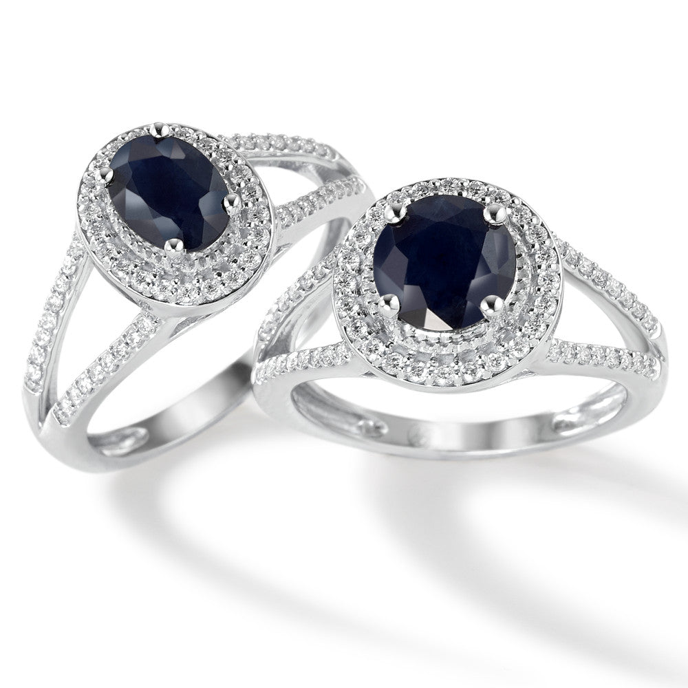 Gyűrű 375/9 K fehér arany Zafír Kék, 1.76 ct, kerek, AAA, Gyémánt Fehér, 0.23 ct, 12 Kövek, w-pi3