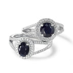 Gyűrű 375/9 K fehér arany Zafír Kék, 1.76 ct, kerek, AAA, Gyémánt Fehér, 0.23 ct, 12 Kövek, w-pi3