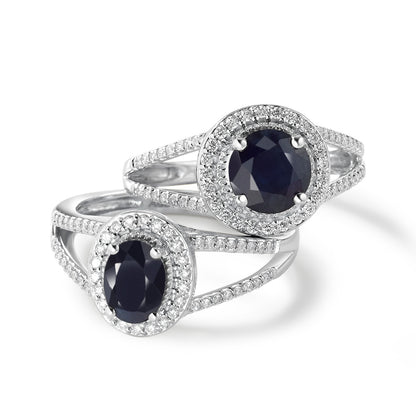 Gyűrű 375/9 K fehér arany Zafír Kék, 1.76 ct, kerek, AAA, Gyémánt Fehér, 0.23 ct, 12 Kövek, w-pi3