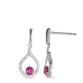 Függő fülbevaló 750/18 K fehér arany Rubin Piros, 2 Kövek, Gyémánt 0.18 ct, 50 Kövek, w-si