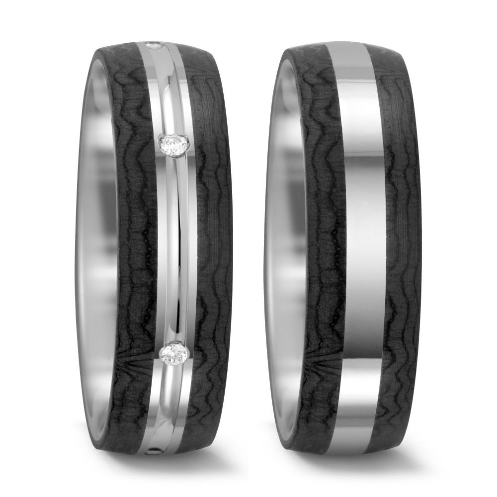 Gyűrű 585/14 K fehér arany, Szén Gyémánt 0.06 ct, 6 Kövek, tw-si