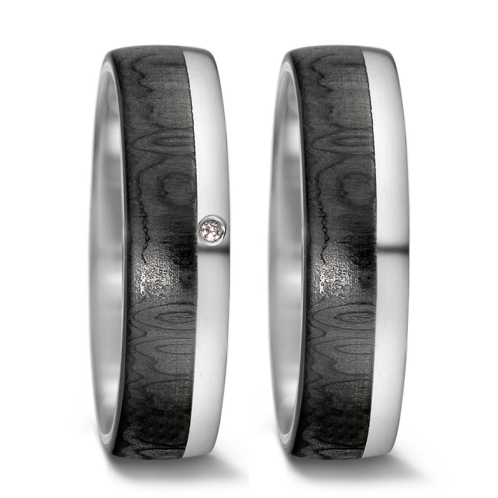Partnergyűrű 585/14 K fehér arany, Szén Gyémánt 0.01 ct, tw-si