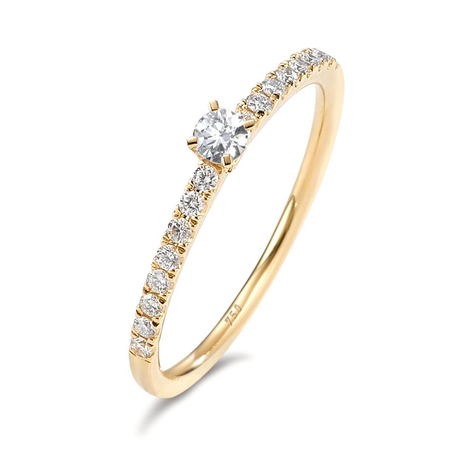 Szoliter gyűrű 750/18 K sárga arany Gyémánt 0.25 ct, 17 Kövek, w-si