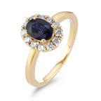 Gyűrű 750/18 K sárga arany Zafír 0.94 ct, Gyémánt 0.40 ct, 12 Kövek, Briliáns, w-si